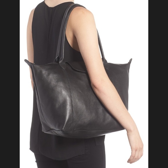 COPY - Longchamp Le Pilage Cuir Black Leather Tote $530 - Picture 4 of 12